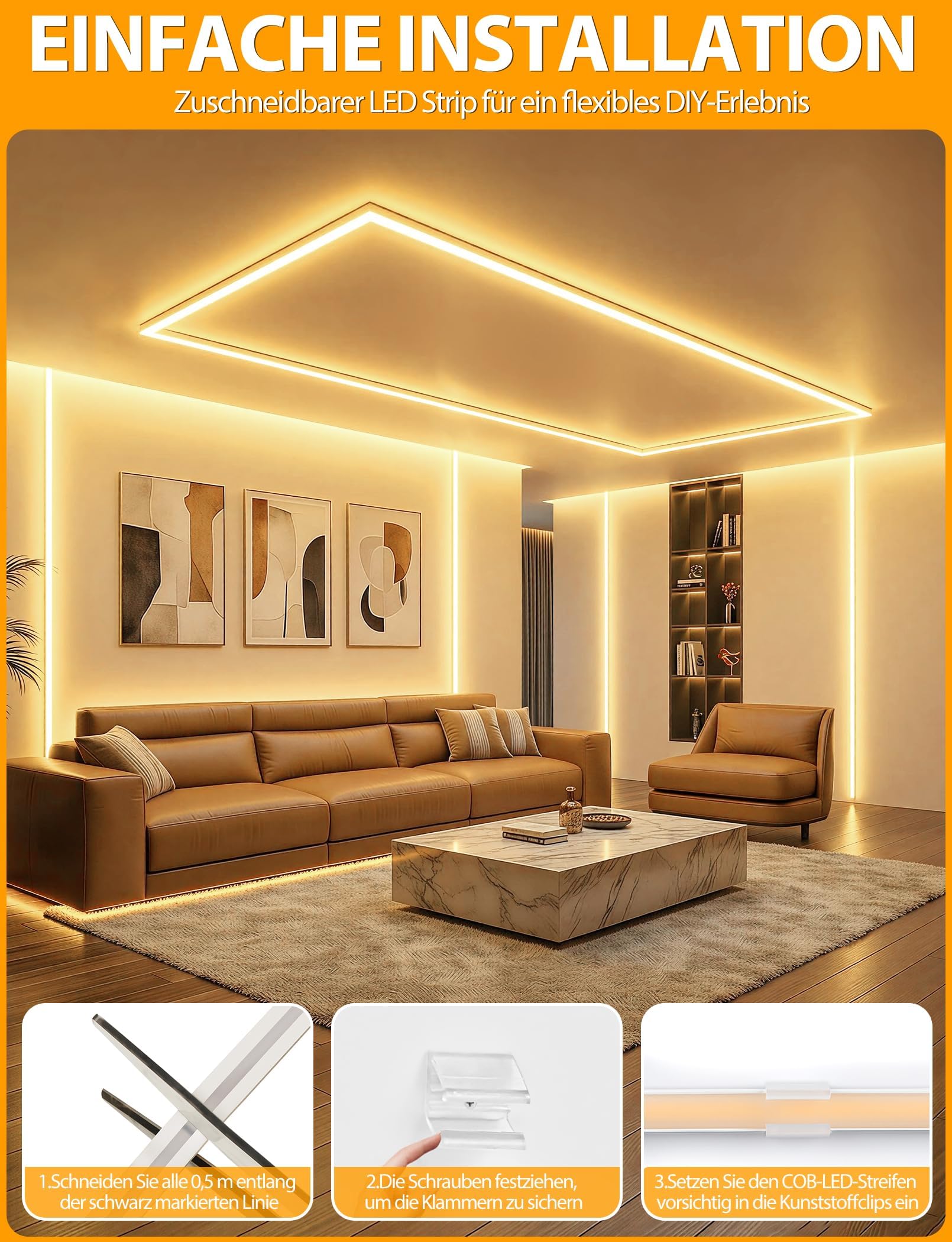 Lamomo COB LED Streifen 20m, Aussenbereich Wasserdicht Warmweiss Neon Strip | Silikon Leiste 5760 leds, CRI 95+, Flexibel, 3000K, 9.2mm Breit, 220V, Zuschneidbar für Heim Küche Garten Gewerbedekor
