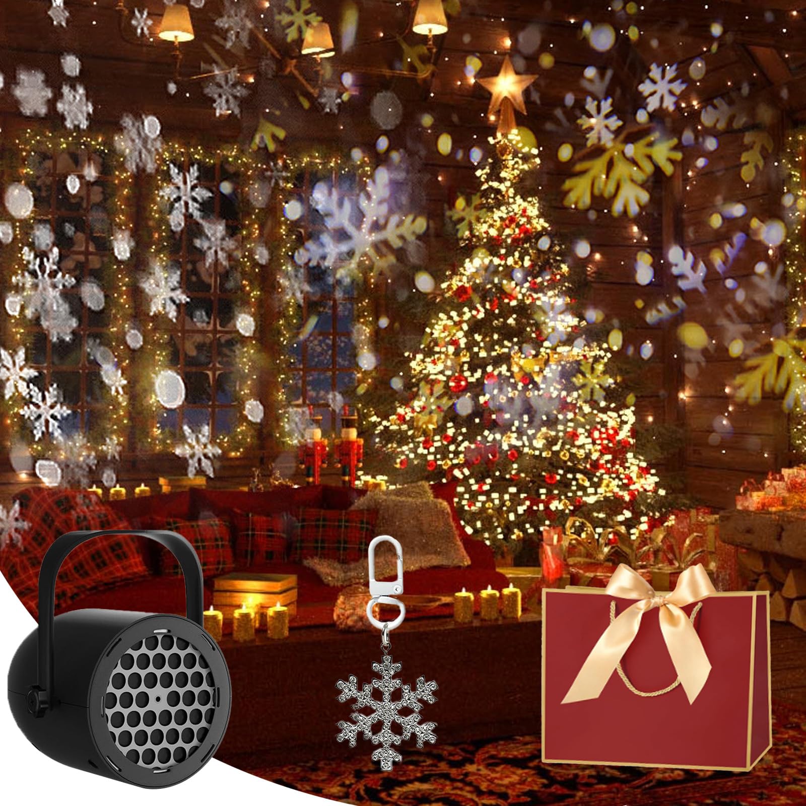 Christmas Projector Light, 16 Slides LED Xmas Projector Lamp, Waterproof Projection Light Snowflake Snowman Christmas Tree Lights for Xmas Party Decorations (Black, Snowflake Design)