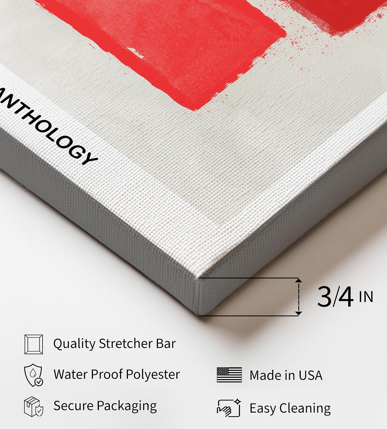 Poster Master The Anthology Canvas - Block Shapes Print - Abstract Red Ink Art - Mid Century Modern Design - Brush Stroke Art - Aesthetic Bedroom Wall Decor - 8x10 STRETCHED Canvas