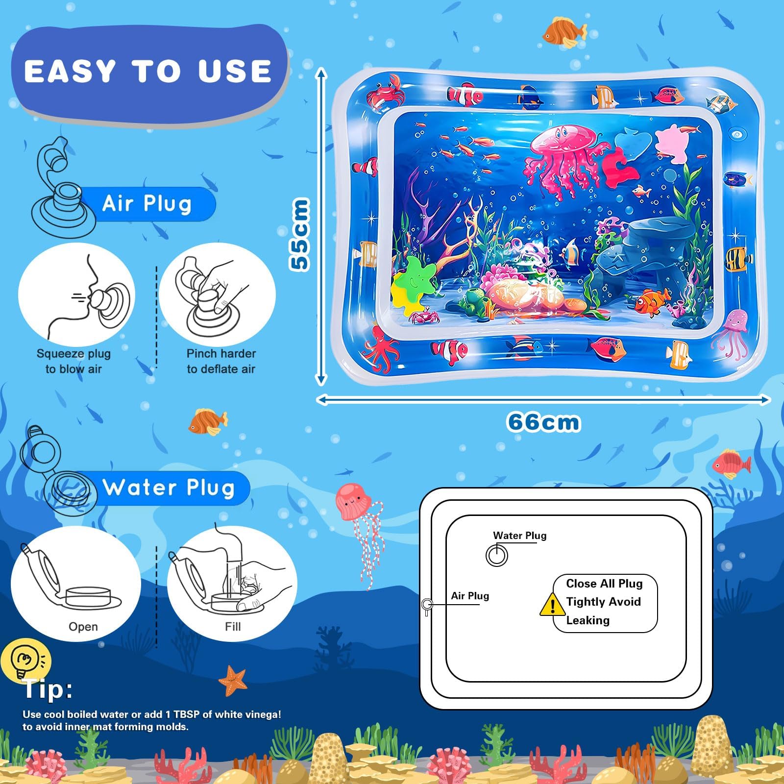 Tapis de Jeu Aquatique Gonflable Sans BPA pour Bébés 0-3 ans