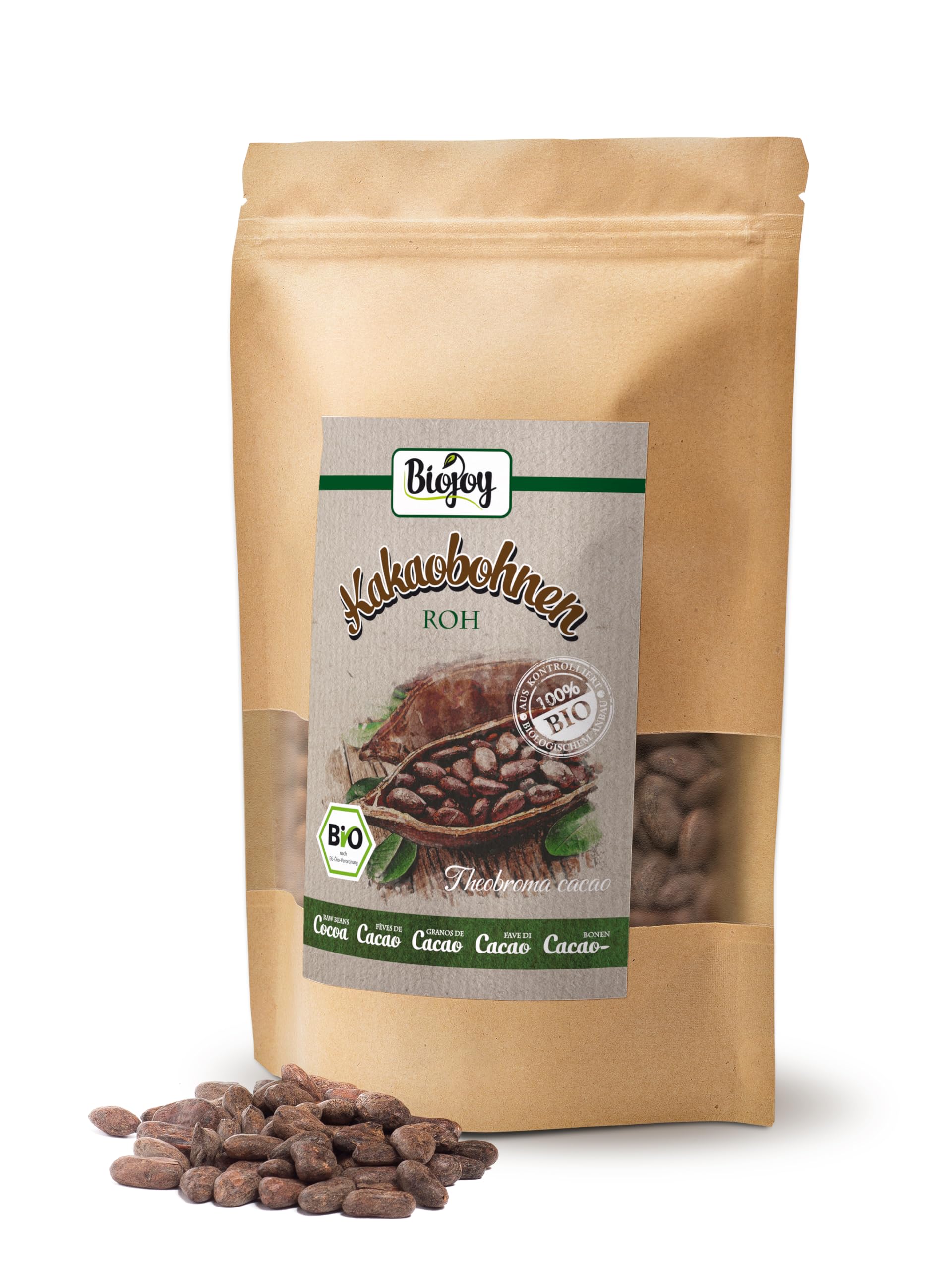 Biojoy Fave di Cacao Biologiche (500 g), crude e intere, senza zuccheri aggiunti (Theobroma cacao)