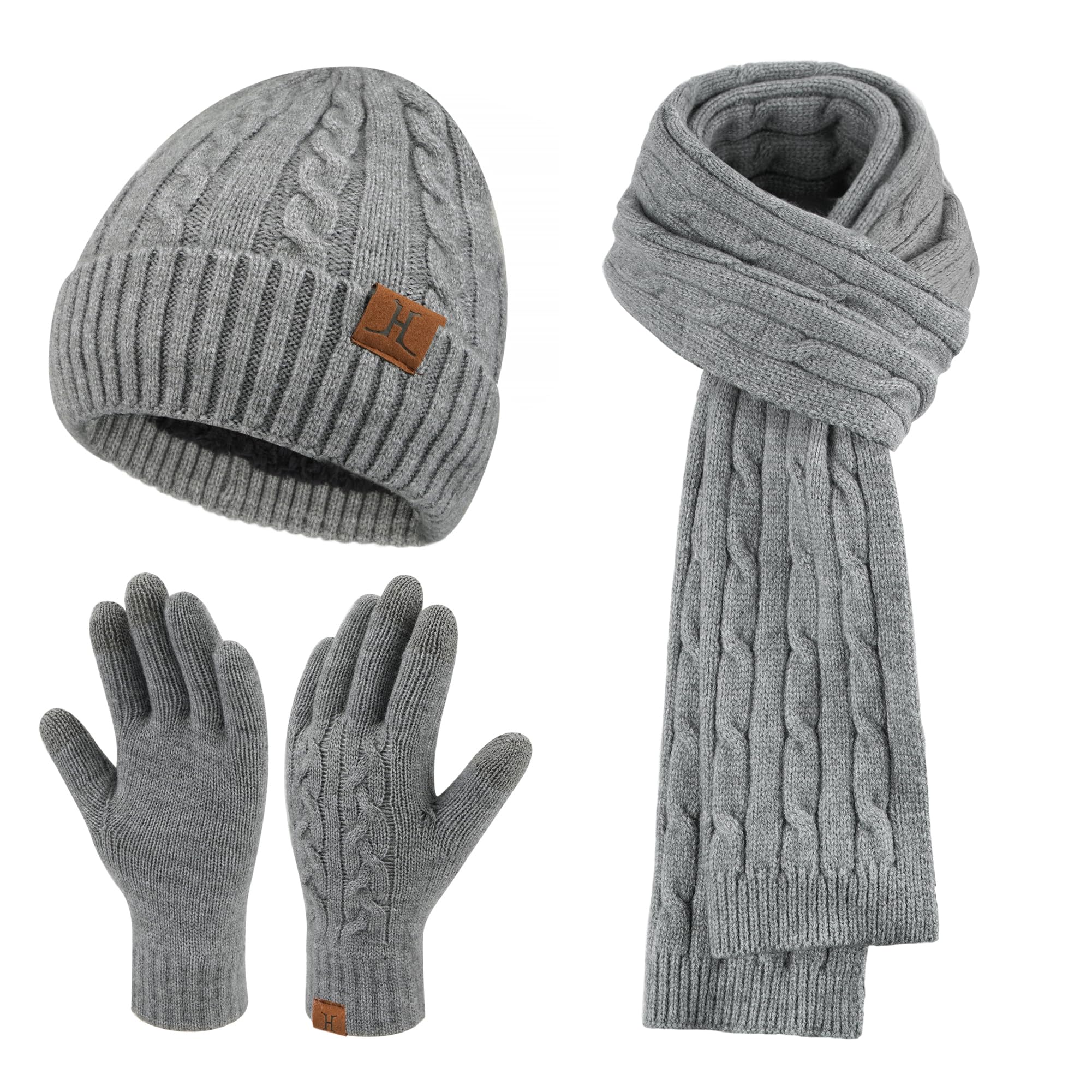 Tielag Muts, sjaal & handschoen 3 set voor dames, dames winter warme beanie muts met pompon fleece gevoerd, touchscreen handschoenen sjaal warmer muts dames, wijnrood, One size