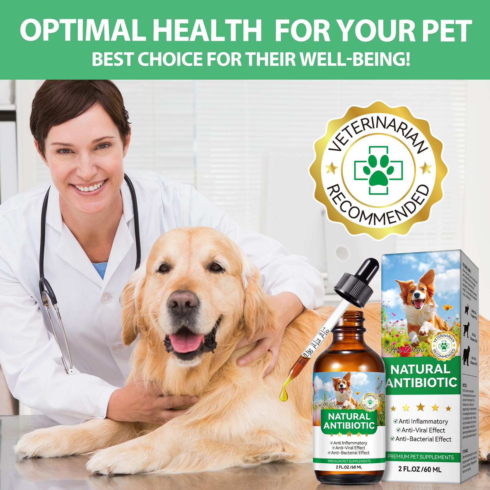 Hund Antibiotika, Natürliche Antibiotika für Hunde 60ml, Antibiotika für Hunde, juckende Haut Relief, Unterstützt Allergie Relief, Hund Antibiotika für Haut Infektion - Bacon Flavor - 2 Stück