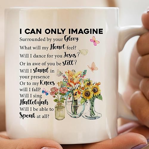 HOSALA -11Oz- Taza de café con texto en inglés "I Can Only Imagine", taza de regalo cristiano, taza de té con letras de música, regalo católico,