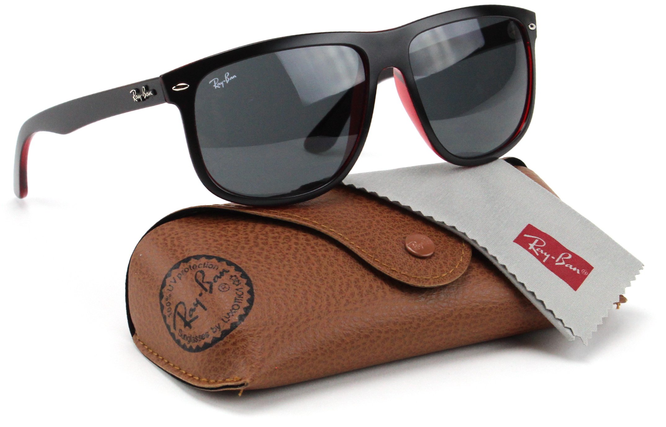 Ray Ban Rb4147 617187 Sunglasses Matte Black On Transparent Red