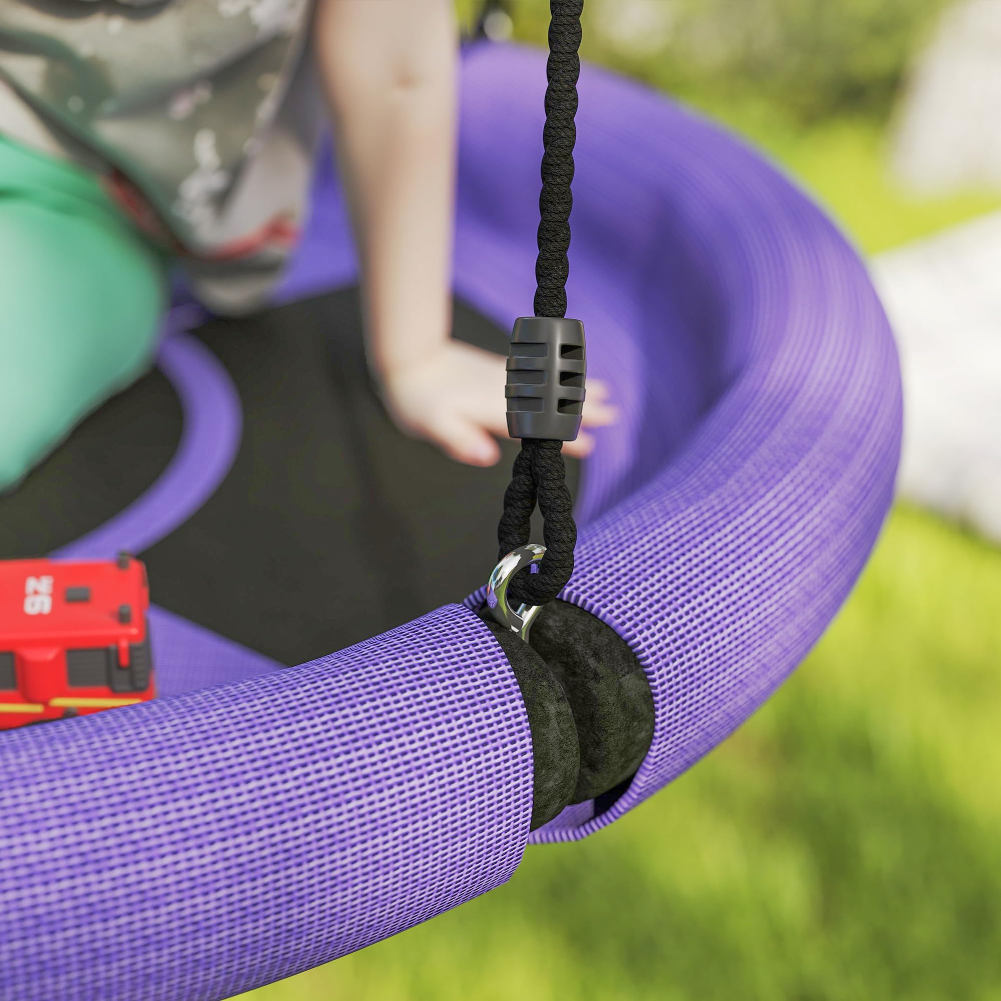 AIYAPLAY Nestschaukel Ø98 cm Höhenverstellbare bis 150 kg Lila+Schwarz | Gartenschaukel, Langlebig & Wetterfest Tellerschaukel, Hängeschaukel, Kinderschaukel, Outdoor Indoor, für Kinder Erwachsene