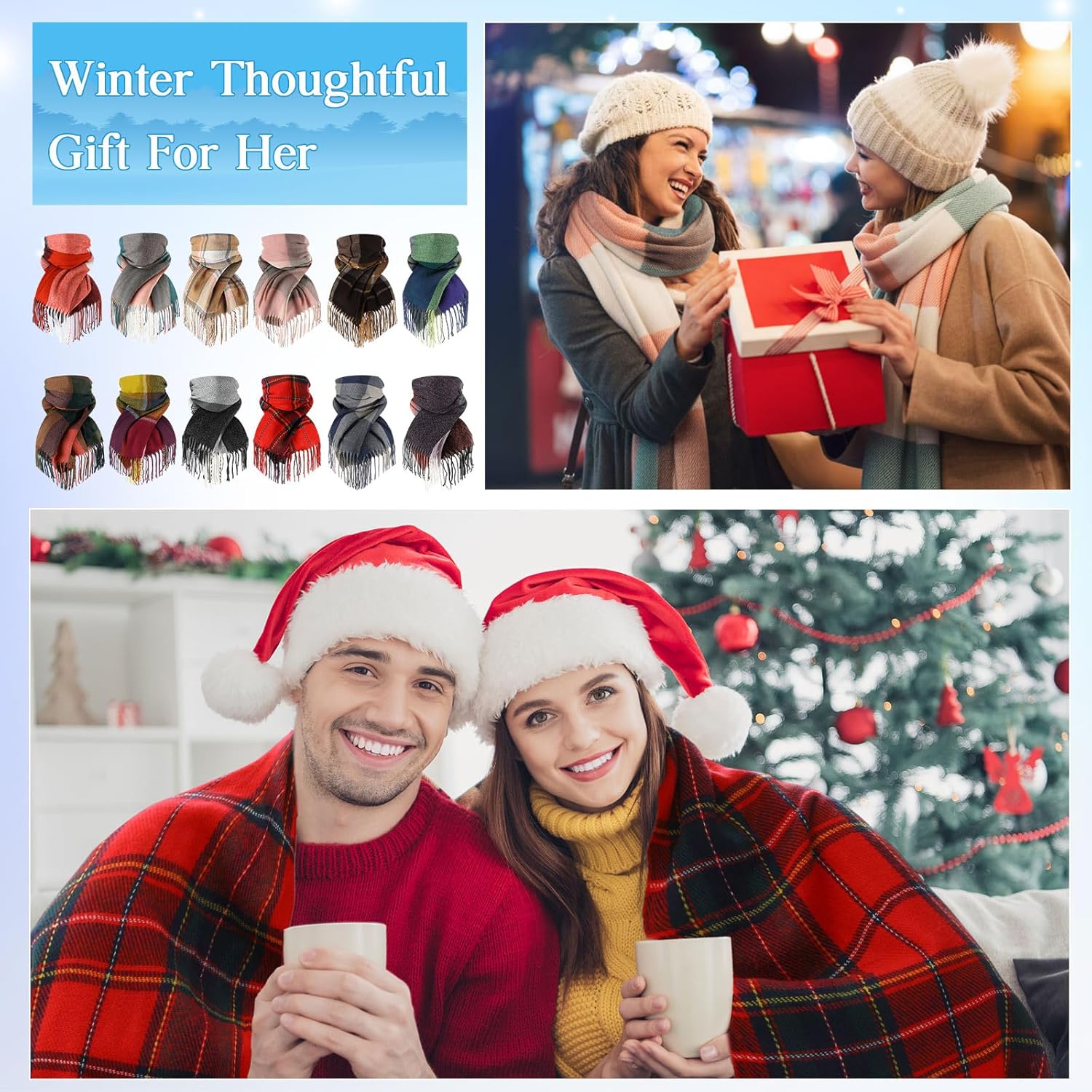 Christmas Women's Plaid Scarf Bulk, Winter Cashmere Feel Blanket Scarf with Tassel Edge Warm Thick Large Wrap Shawls Gifts for Women Men Cold Winter Weather - Image 6