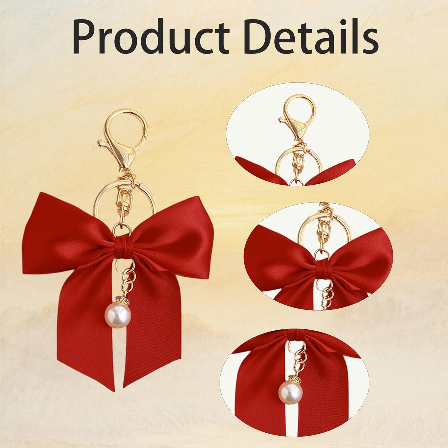 4 PCS Bow Keychain for Handbag Purse Charms Bag Charms for Women Bow Purse Keychain Cute Purses Accessories Car Key Chain Bowknot Key Ring for Purses Handbag Backpack (Black Red White Green) - Image 3