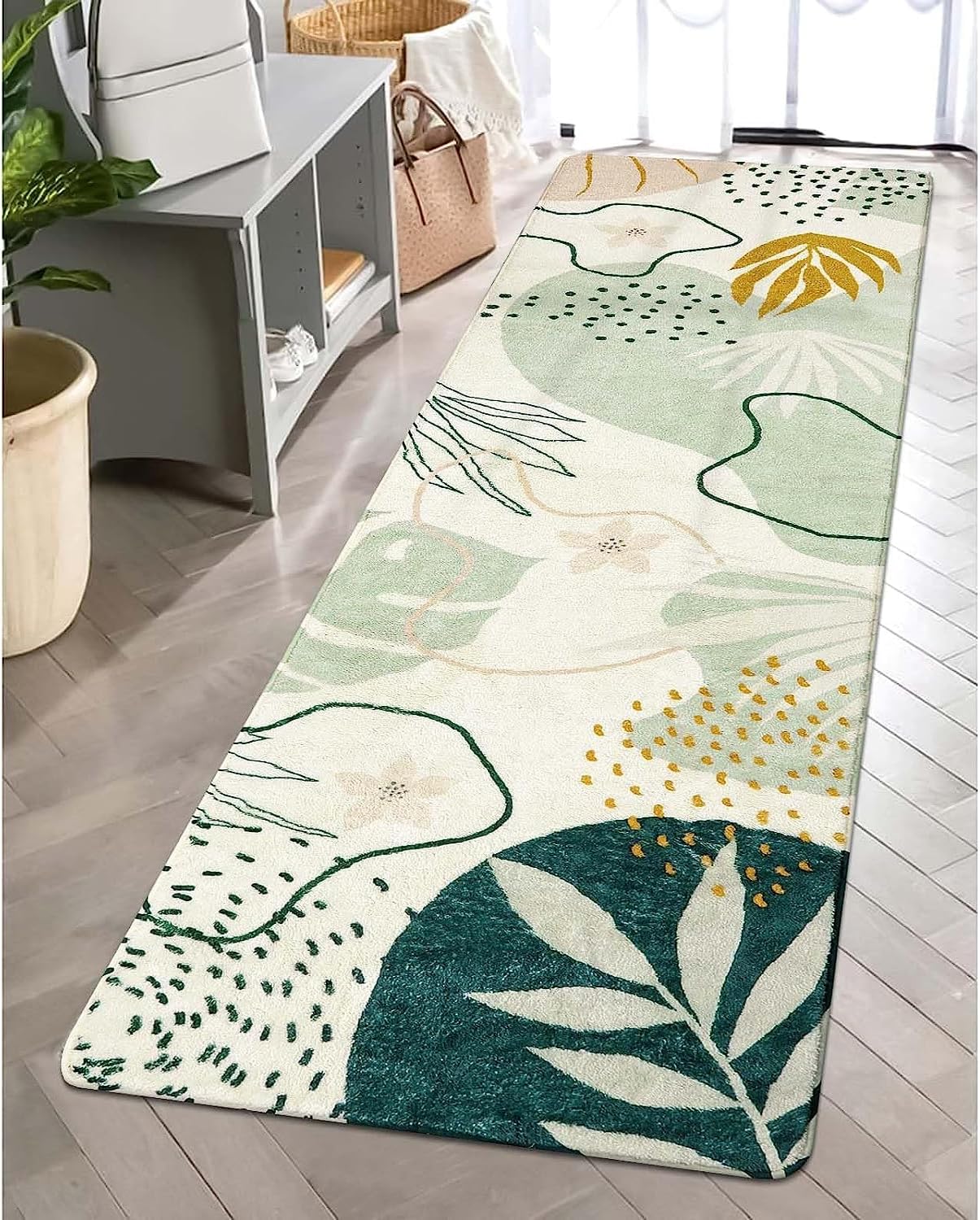 Lukinbox Leaf Bathroom Runner Rugs 2x5 Green Washable