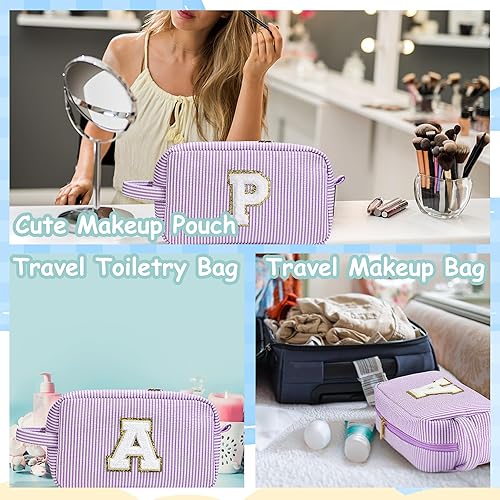 Miniatura 6 de YOOLIFE Bolsa de maquillaje rosa con iniciales grandes y bonitas, bolsa de maquillaje cosmética, idea de regalo personalizada para mujeres y