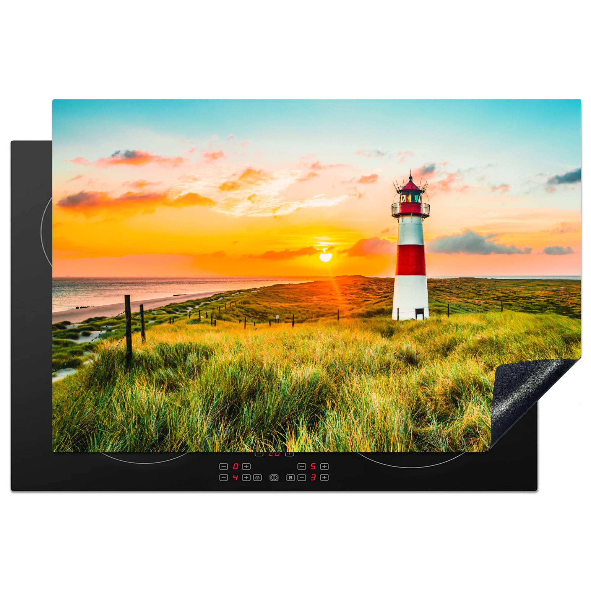 KitchenYeah© Induction Hob Cover Protector Mat 20.1"x30.3" / 77x51 cm Kitchen Universal Ceramic Covers for Electric Cookers Vinyl Lighthouse - Nature - Sun - Landscape - Grass - Beach