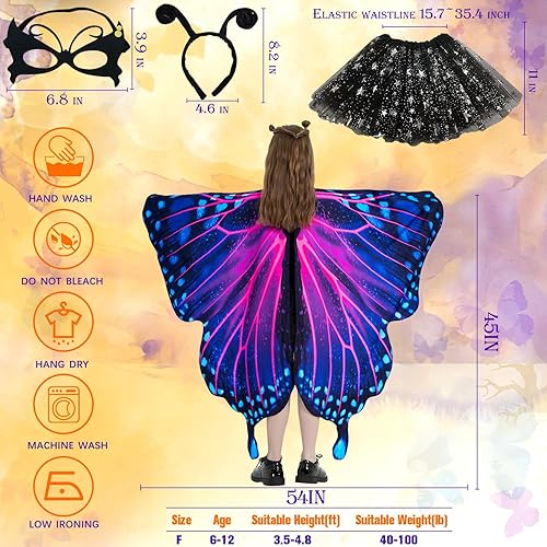 Miniatura 3 de Butterfly Costume Halloween Costumes for Girls Kids, Butterfly Wings Costume Cape Shawl for Girls Fairy Wing