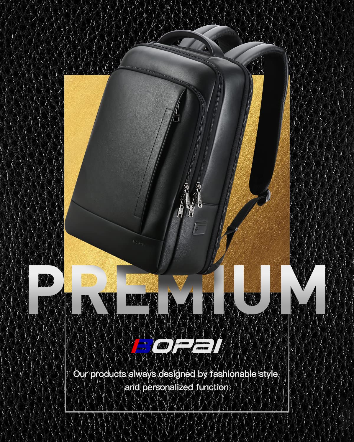 BOPAI Genuine Leather Backpack for Men MultiFunction Backpack 15.6