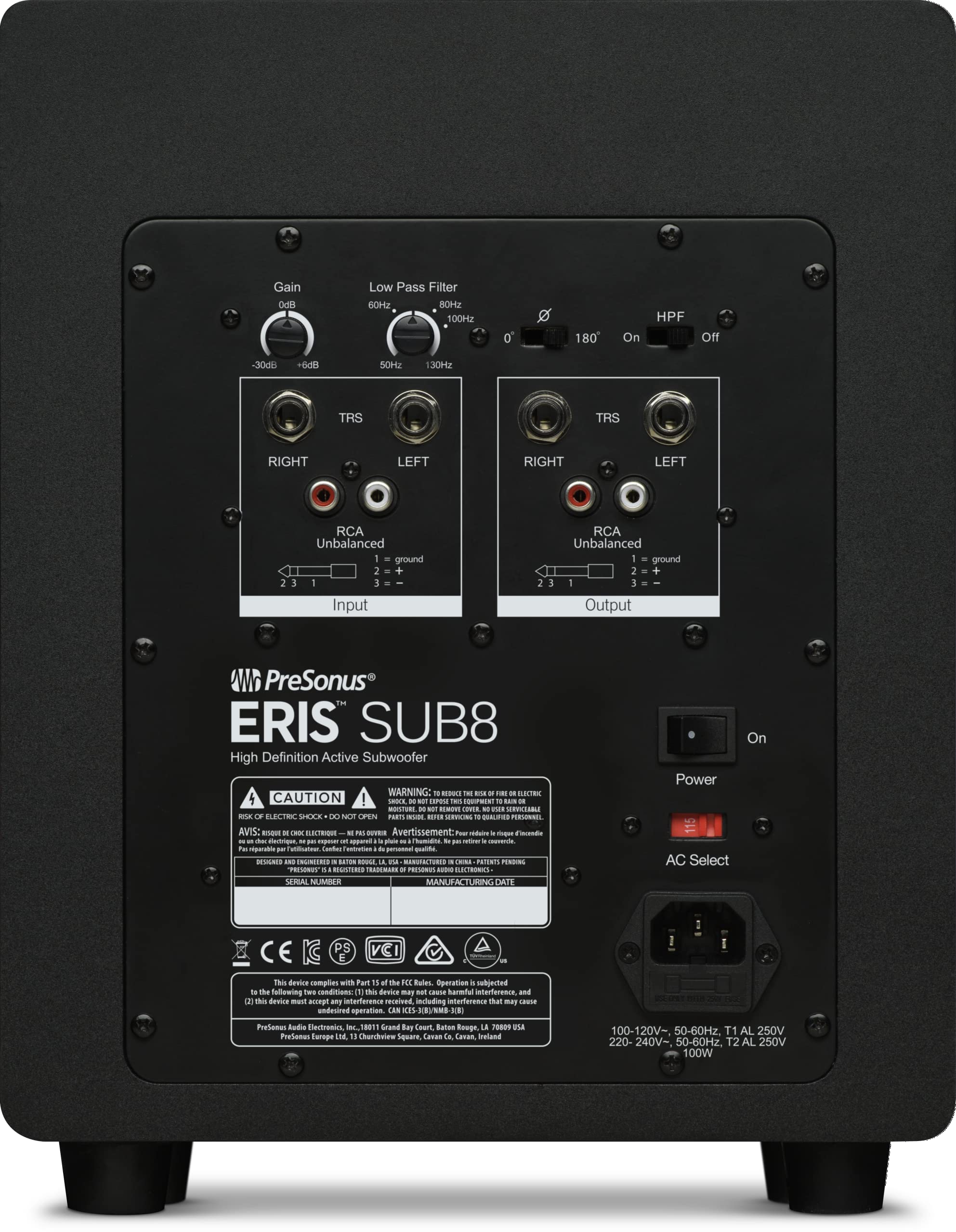 PreSonus Eris Sub8 Kompakter Studio-Subwoofer, schwarz, Sub8