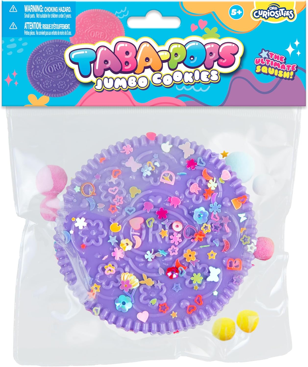 ORB Tabalicious Taba-Pops Jumbo Purple TABA Squishy Cookie - Super Soft, Jumbo Sized Sandwich Cookie - Squish, Squeeze, Pinch for Stress Relief - Play Food Squishy Fidget Toys for Kids and Adults