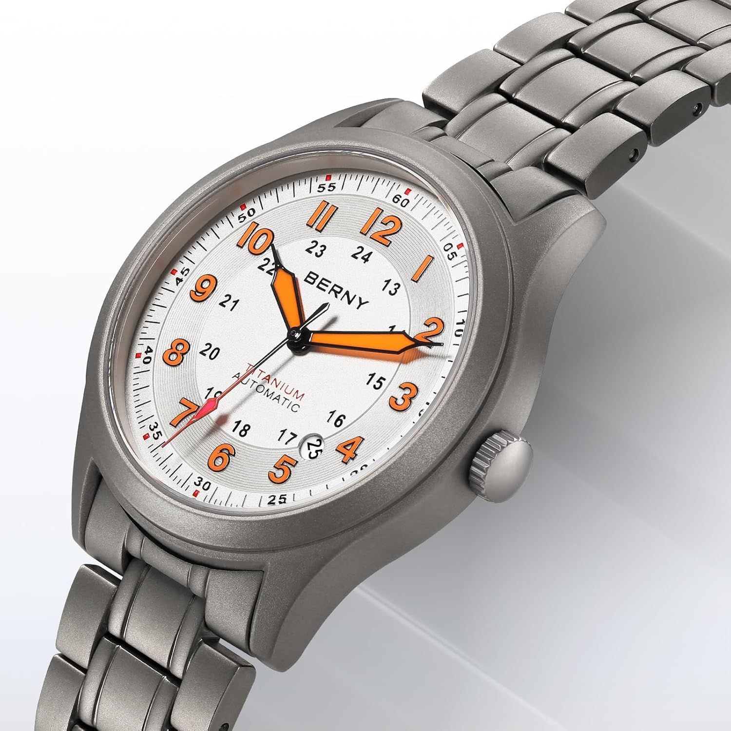 BERNY Automatic Titanium Watch for Men 10ATM Waterproof Men's Field Watch Super Luminous Male Analog Mechanical Military Wrist Watch Full Titanium AR Sapphire Crystal Date Calender Birthday Present - Image 3