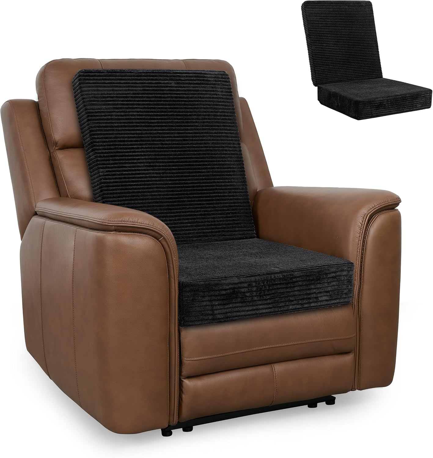 HIGOGOGO Corduroy Recliner Chair Cushion with Lumbar Support Pillow Soft Non-Slip 4" Thick Seat Pad Prevent Buttocks & Back Pain in Seniors (Black, 21" Backrest)