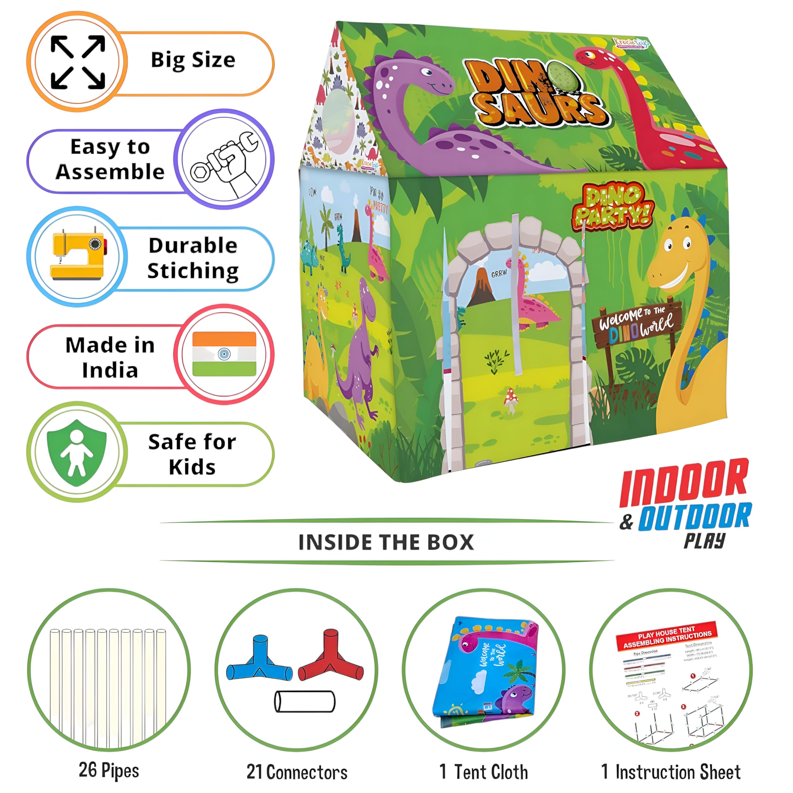 Kids Play Tent - Indoor & Outdoor Pop-Up Playhouse with Dinosaur Theme, Easy Assembly, Lightweight & Portable with Carry Bag, Durable & Non-Toxic for Boys & Girls (Ages 3-8) 4