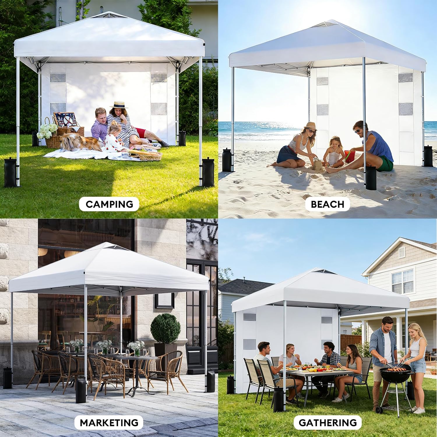 10x10 Pop Up Canopy with Sidewalls, Instant Heavy Duty Canopy Tent for Parties, Events, Camping, One Person Setup - White - Image 6