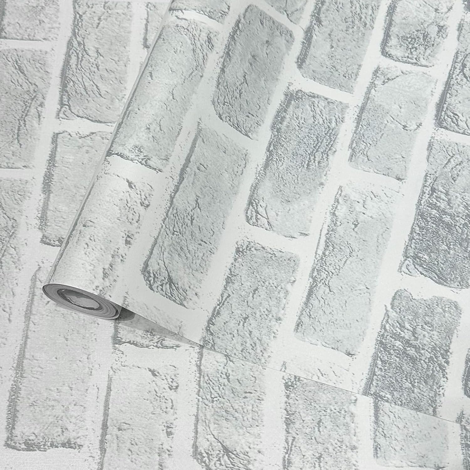 White Brick Peel and Stick Wallpaper 17.7x118 inch 3D Visual Faux Stone Contact Paper Self Adhesive Vinyl for Living Room Bedroom Apartment Accent Wall Rustic Modern Farmhouse Style