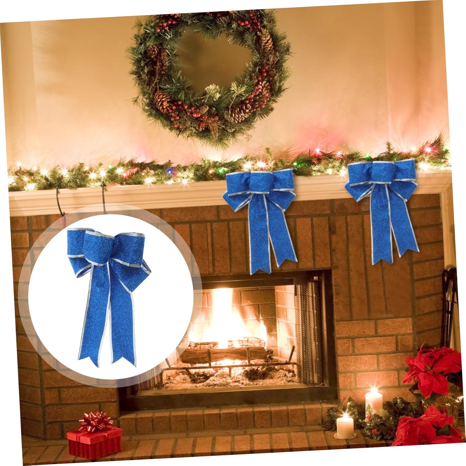 Didiseaon 5pcs Christmas Ribbon Bow Christmas Outside Decor Ribbons for Crafts Garlands Jumbo Ornaments Decor Xmas Garland Outdoor Bow Present Blue