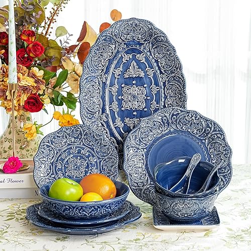 Miniatura 7 de Sungmor Juego de vajilla barroca de porcelana de estilo antiguo, juego de 2 cuencos de postre, cuencos de ensalada de 10 onzas, juegos de cuencos de