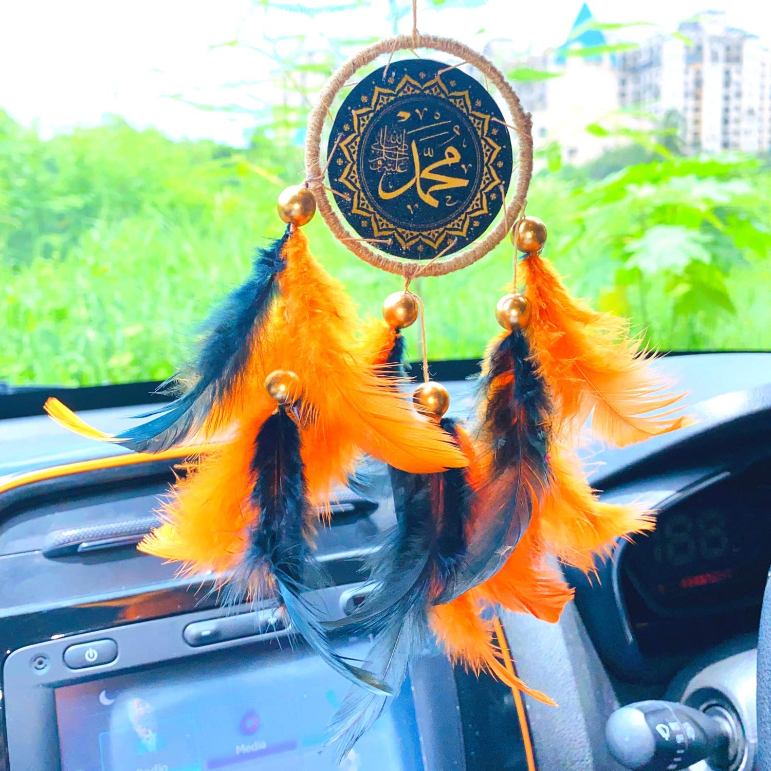 Roohdream catcher ~ Mohamedمُحَمَّد Car Hanging ~ Handmade Hangings for Positivity (Can be used as Home Décor Accents, Wall Hangings, Garden, Car, Outdoor, Bedroom, Key chain, Windchime)
