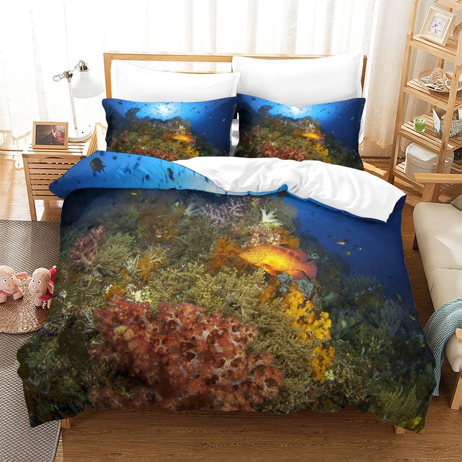 Ensemble de couette 3 pièces impression animaux 3D océan premium