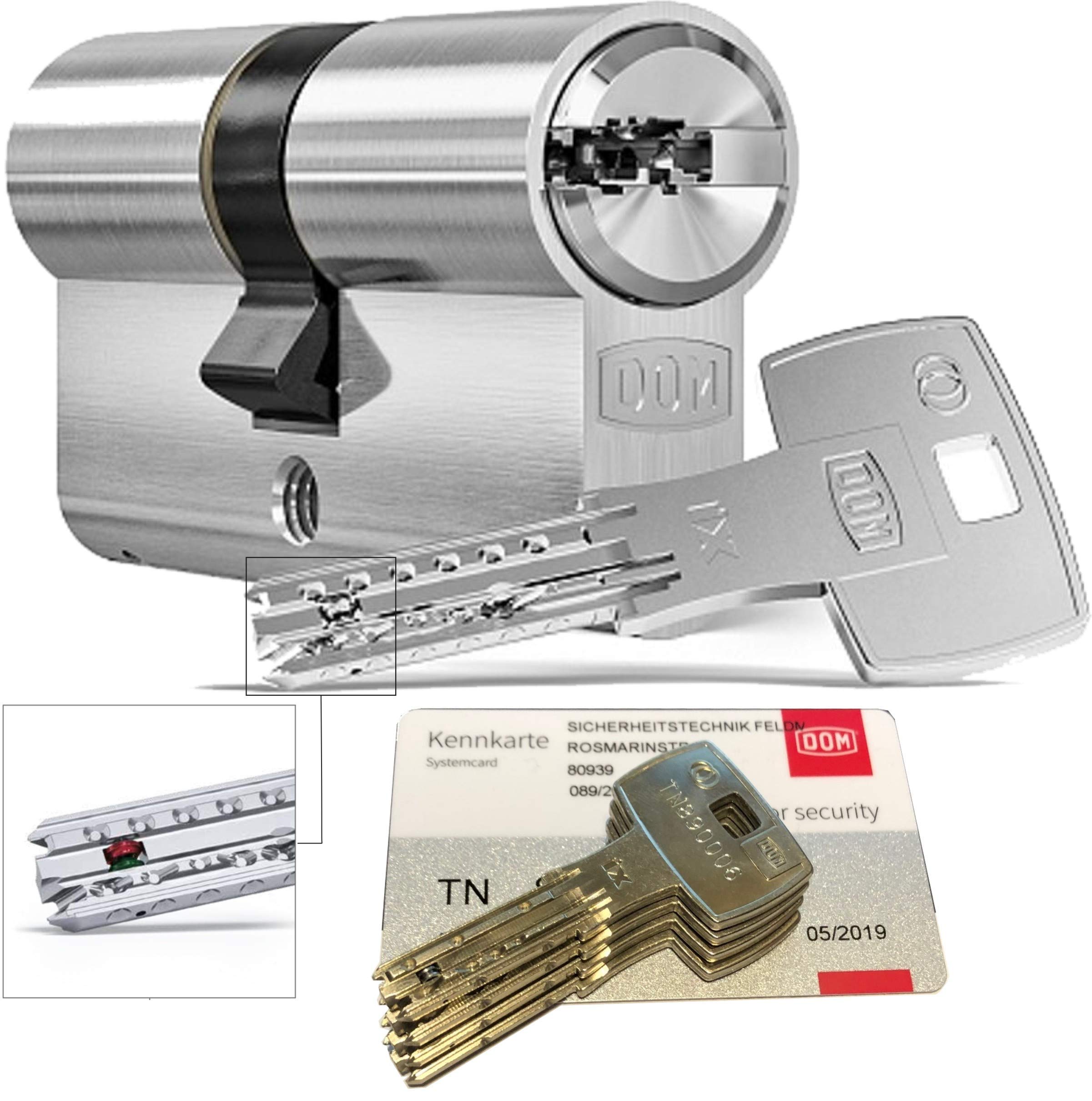 DOM iX Twido 333iX7T Doppelzylinder mit 4 Schlüssel, Länge (a/b) 30/30mm (c= 60mm), mit Sicherungskarte, mit Not- u. Gefahrenfunktion
