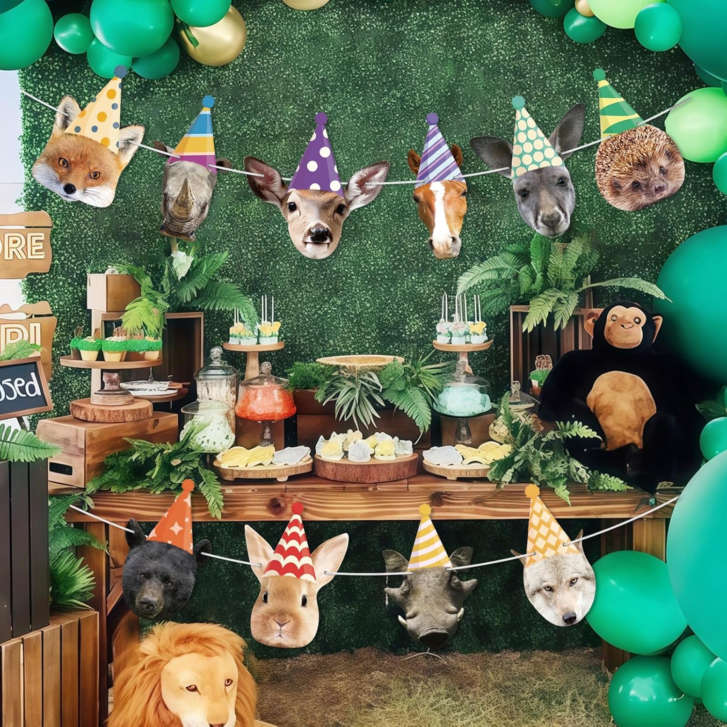 Hooqict Safari Animals Happy Birthday Banner Animal Birthday Decorations Party Animal Banner Garland for Jungle Theme Party Decorations Kids Wild Zoo Party Supplies