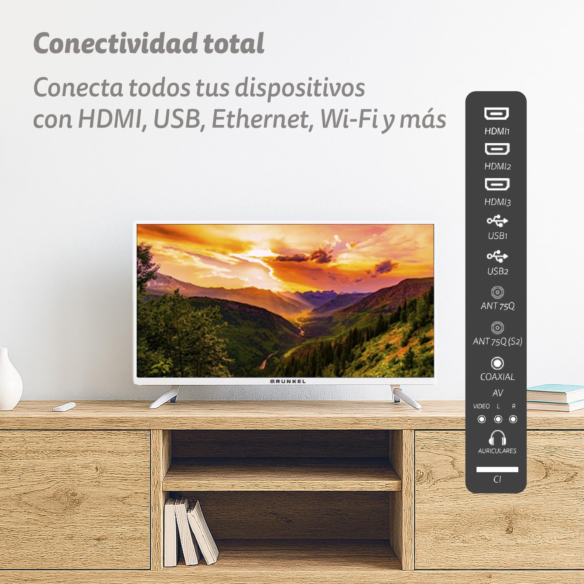Televisor LED-3225VDBLANCO de 32” con resolución FHD, Sistema VIDAA, 3 HDMI, 2 USB, Wi-Fi y Sonido estéreo 16W