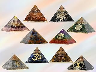 Amazing Gemstone Orgonite Pyramids with Glow in The Dark Angel - 70mm Large Organite Orgone Pyramid for EMF Protection (Set of 3 Assorted Pyramid)