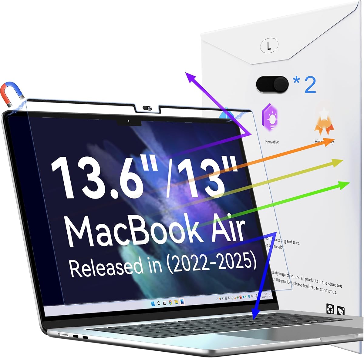 Magnetic Anti Blue Light Screen Protector for MacBook Air 13.6/13 Inch (2022-2026, M2, M3, M4, M5), Removable Glare Filter for 13.6" Mac Laptop Computer