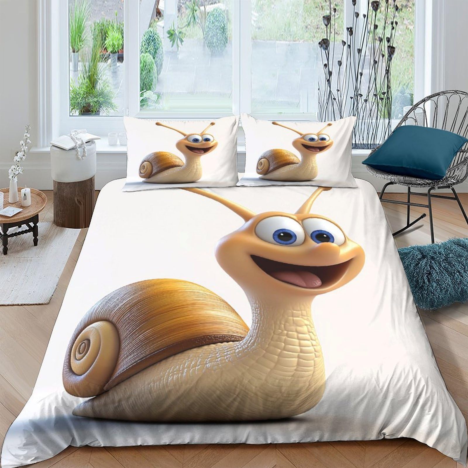 Ctjqhvkz Style-2 3D Printed Cartoon Snail Fitted Sheet Microfiber Soft Anti-Slip Animal Mattress Cover For Bedroom Dorm Protective Decor Single（135X200cm）