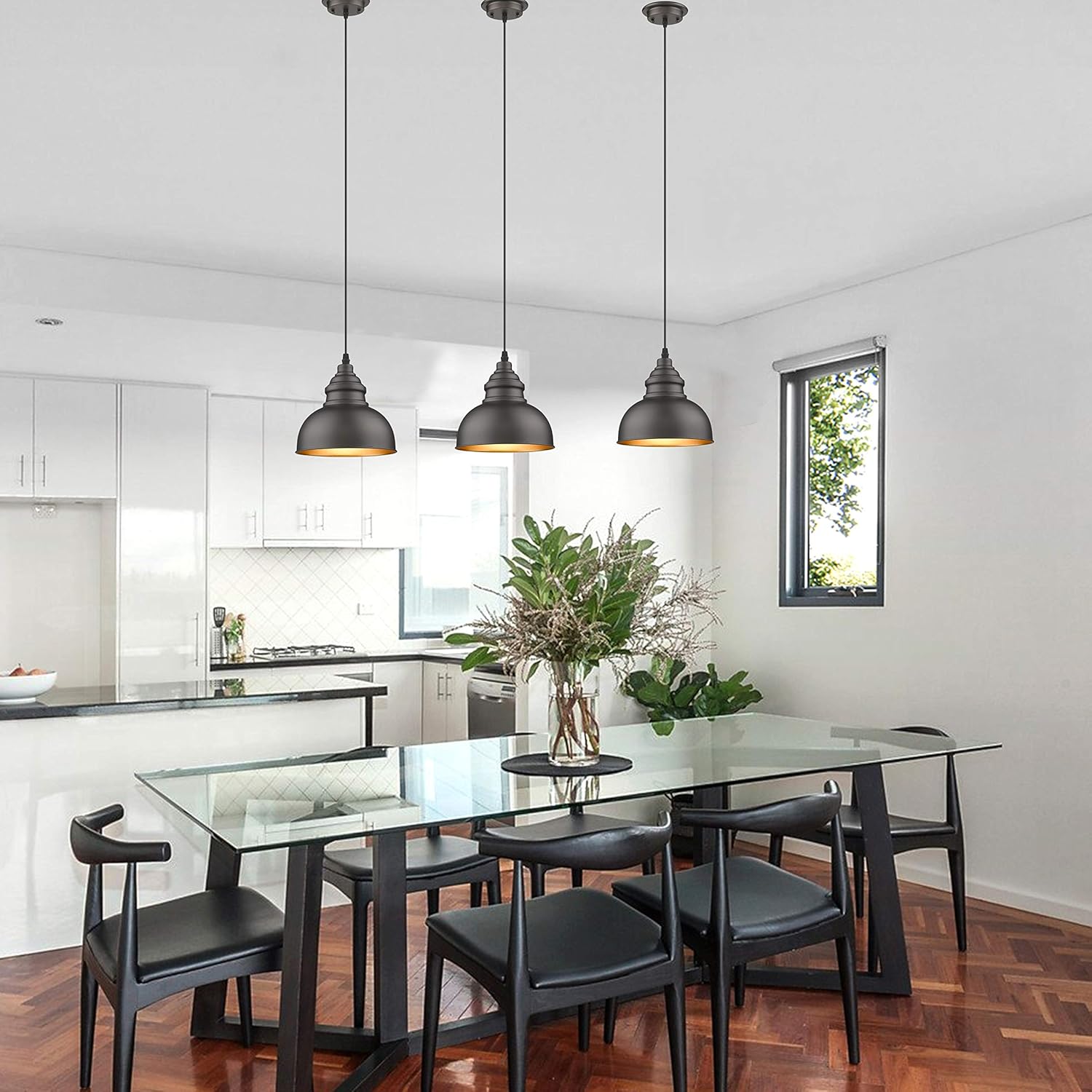 Farmhouse Mini Pendant Lighting Over Island, Industrial Adjustable Height Ceiling Light Fixture, Bronze Round Hanging Fixture for Dining Room, Bedroom, Living Room, Restaurant, Bar