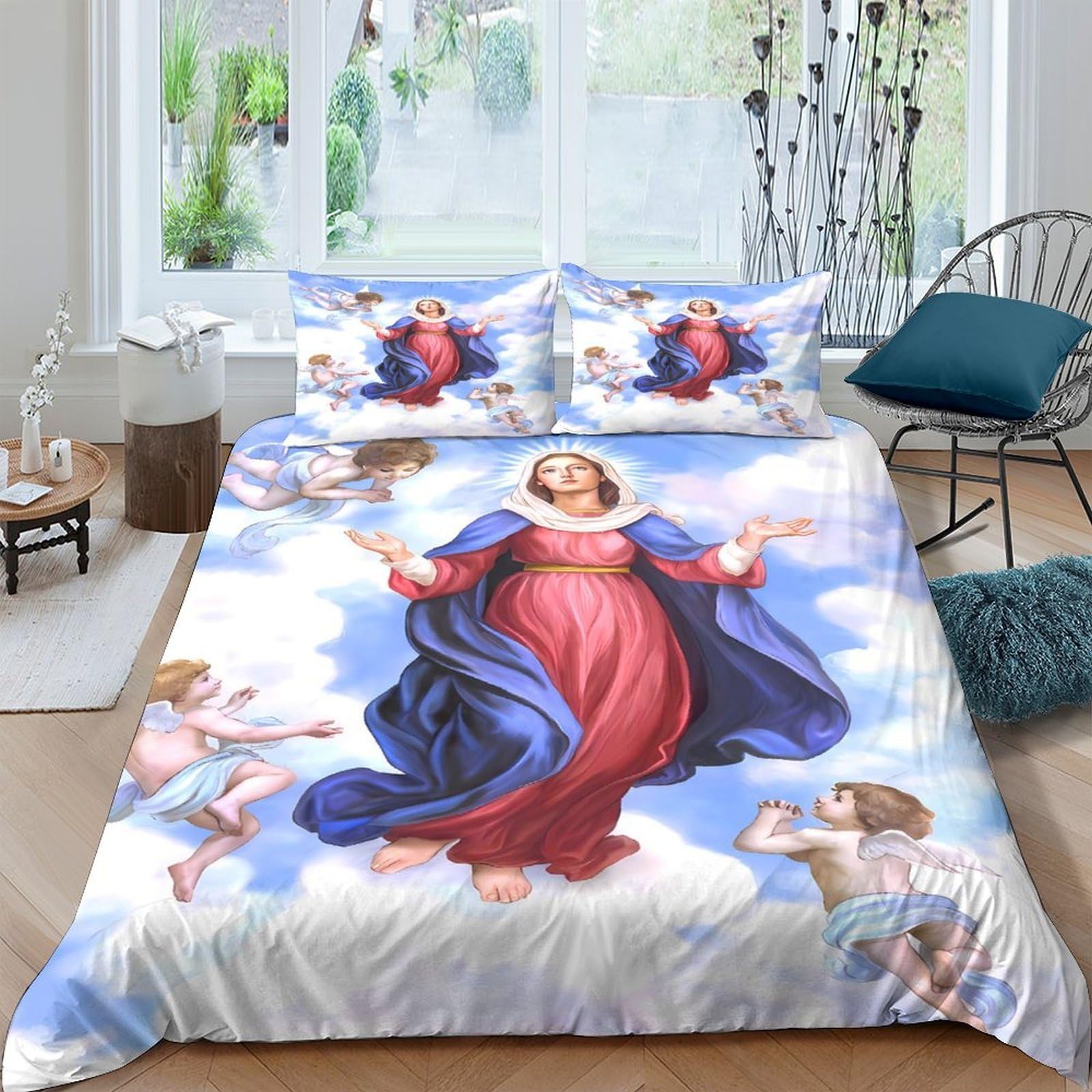 Ctjqhvkz Style-9 3D Printed Sacred Madonna Fitted Sheet Microfiber Bedroom Decor Angelic Mattress Cover For Home Guest Room Single（135X200cm）