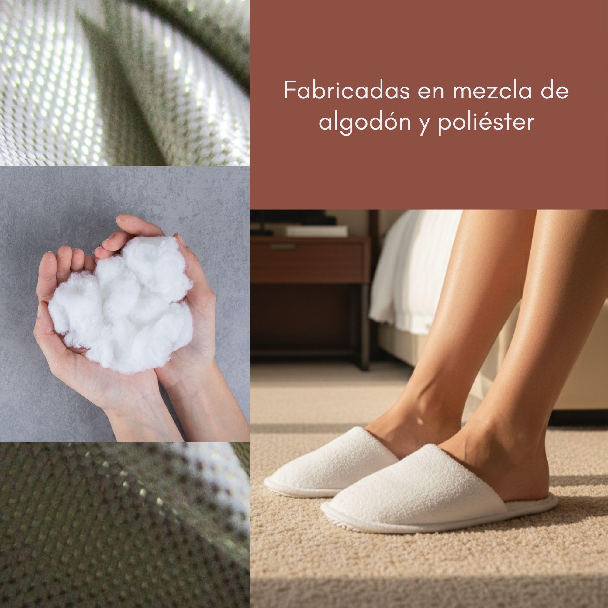 Pack 20 pares zapatillas de baño blancas con suela antideslizante – mezcla algodón y poliéster - par embolsado individual - zapatillas desechables para hoteles, spas, gimnasios y alojamientos