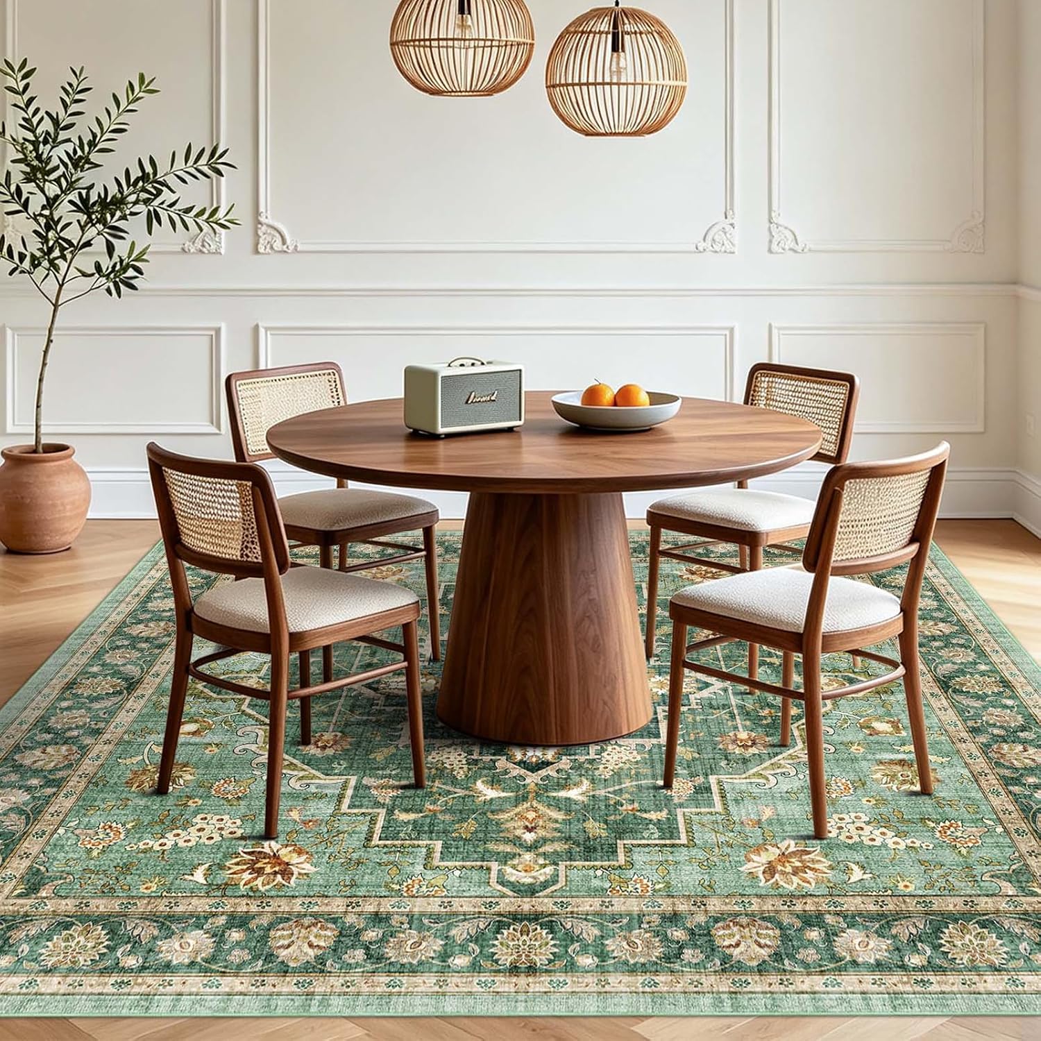 Washable 6x6 Rug Living Room: Non-Slip for Dog Cat Household Forest Green image 4