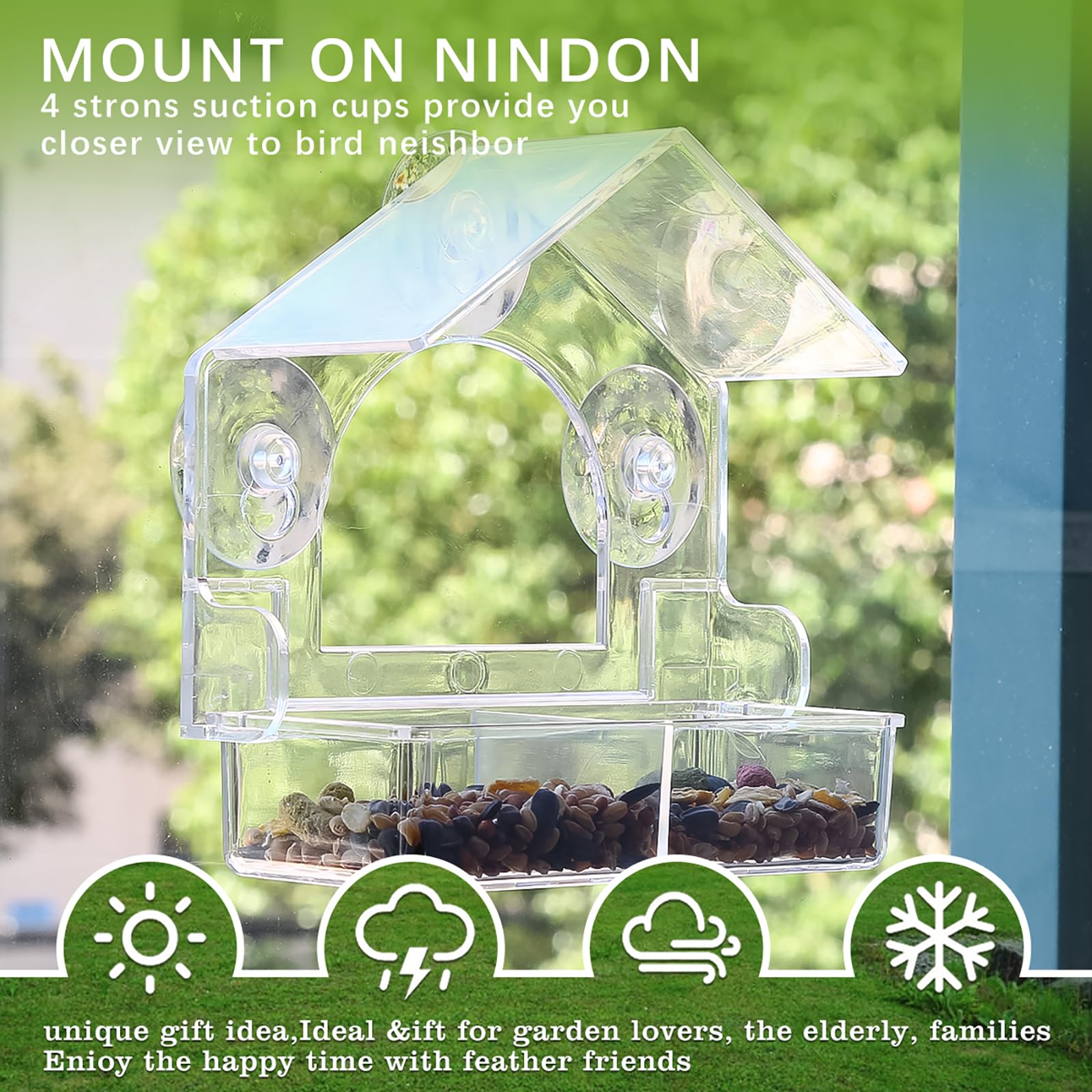 2 comederos para pájaros con ventana con 4 ventosas extrafuertes, comederos transparentes para pájaros, casa para pájaros para ver ventanas al aire libre, bandeja extraíble, casa de pájaros