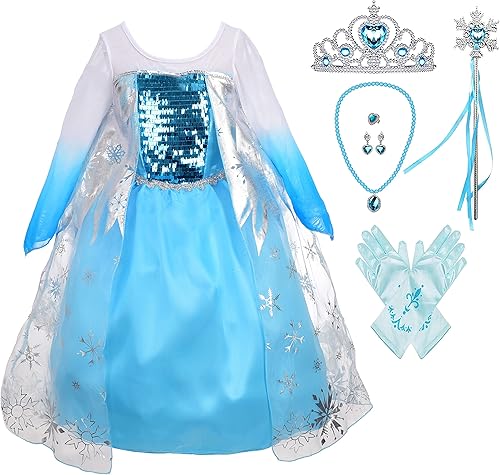 Miniatura 1 de Lito Angels - Disfraces de princesa para niña, vestido de la reina de las nieves, para disfrazarse, Halloween, Navidad, disfraz con accesorios.