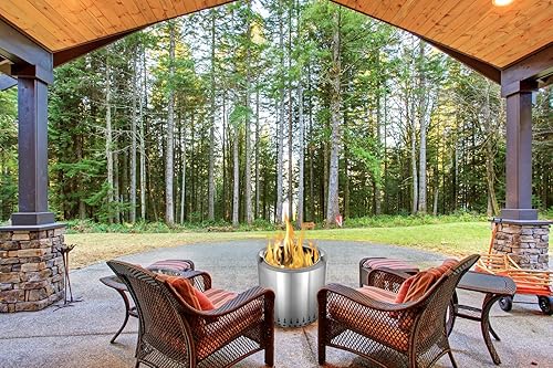 Miniatura 6 de MFSTUDIO Pozo de fuego retro para exteriores, fogatas de leña portátil plegable de 26 pulgadas con acero resistente, cubierta protectora para