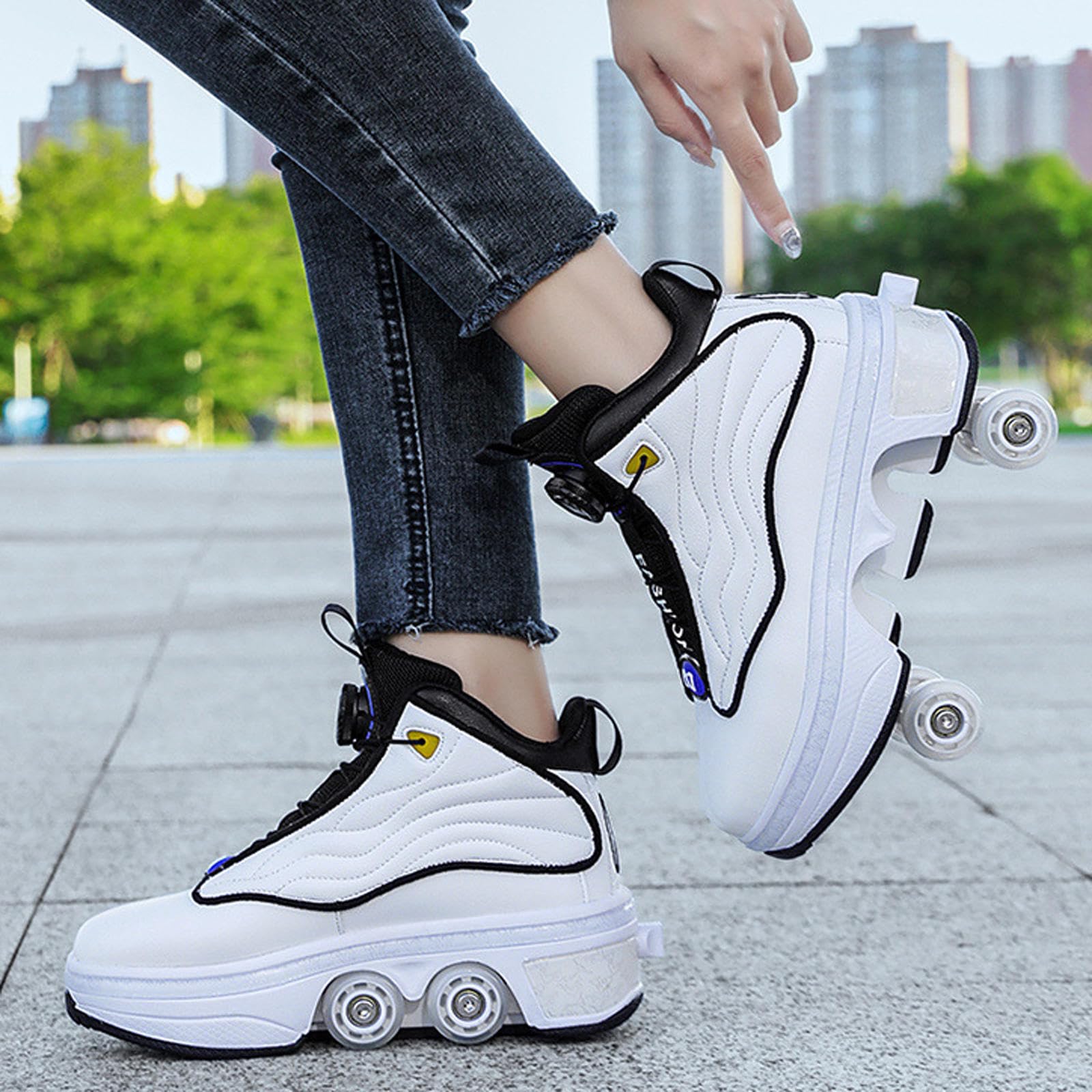 Rollschuhe, Schuhe mit Rädern, Rollschuhe Schlittschuhe Einziehbare Erwachsene, Parkour Schuhe im Freien,White-33