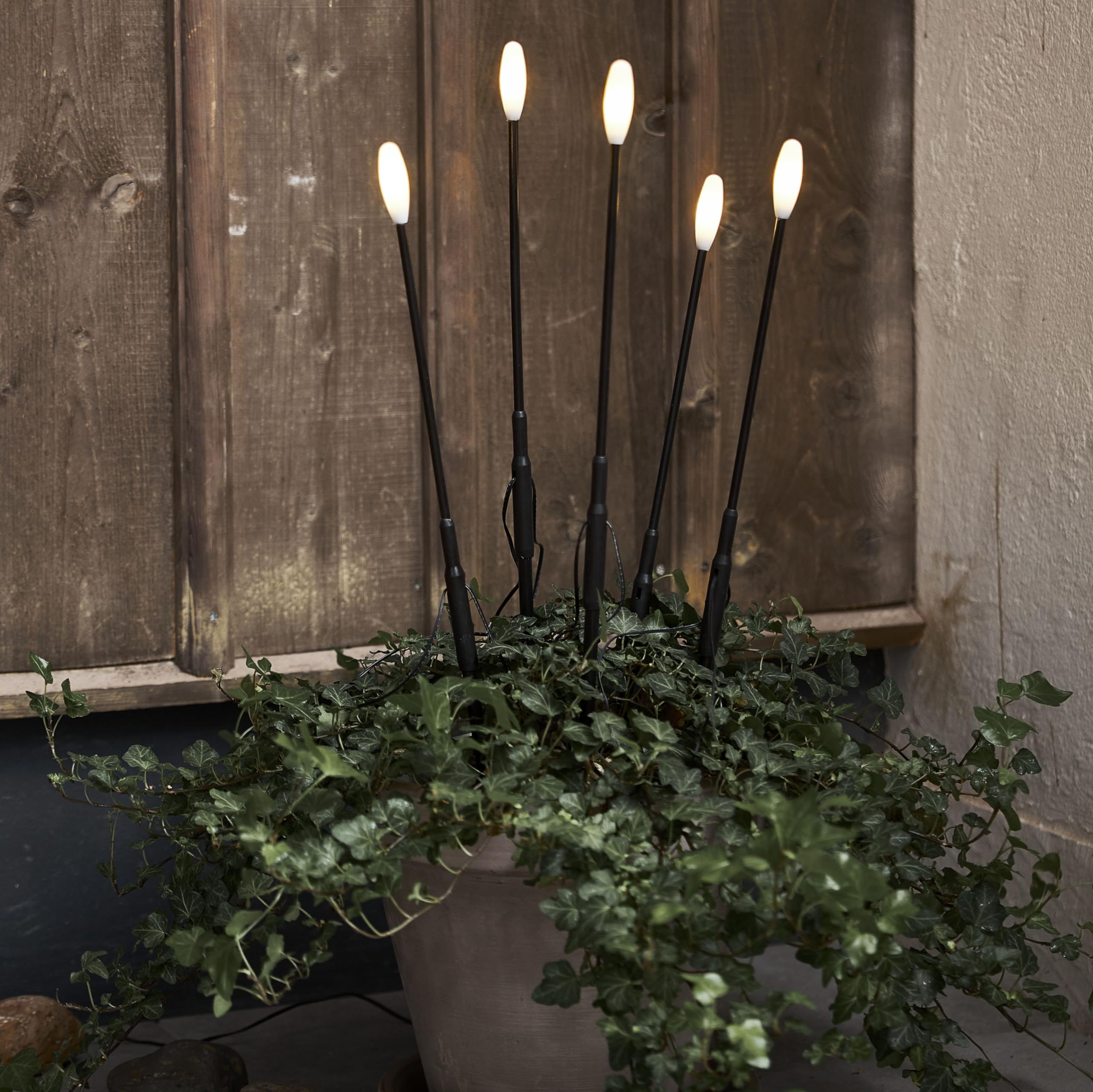 Star Trading LED Gartenstecker Milky warmweiß – 5er Set Lichterdeko Outdoor, Dekostäbe Schwarz-Weiß, ca. 50 cm, 5 m Zuleitung, inkl. Trafo