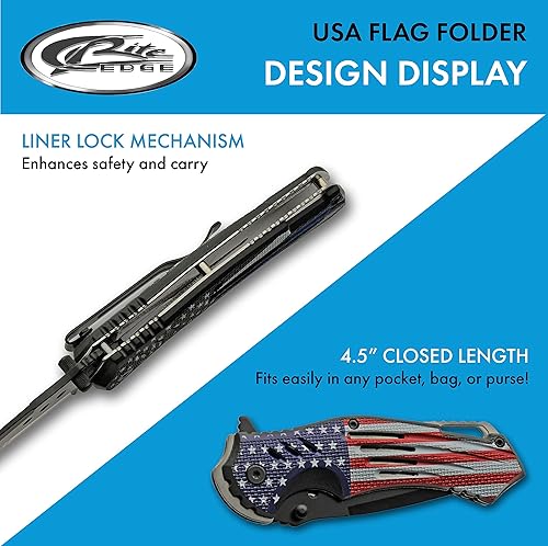 Miniatura 4 de SZCO Supplies 300552-US American Flag Assisted Open Liner Lock Edc Cuchillo plegable, rojoblancoazul, 8 pulgadas de longitud