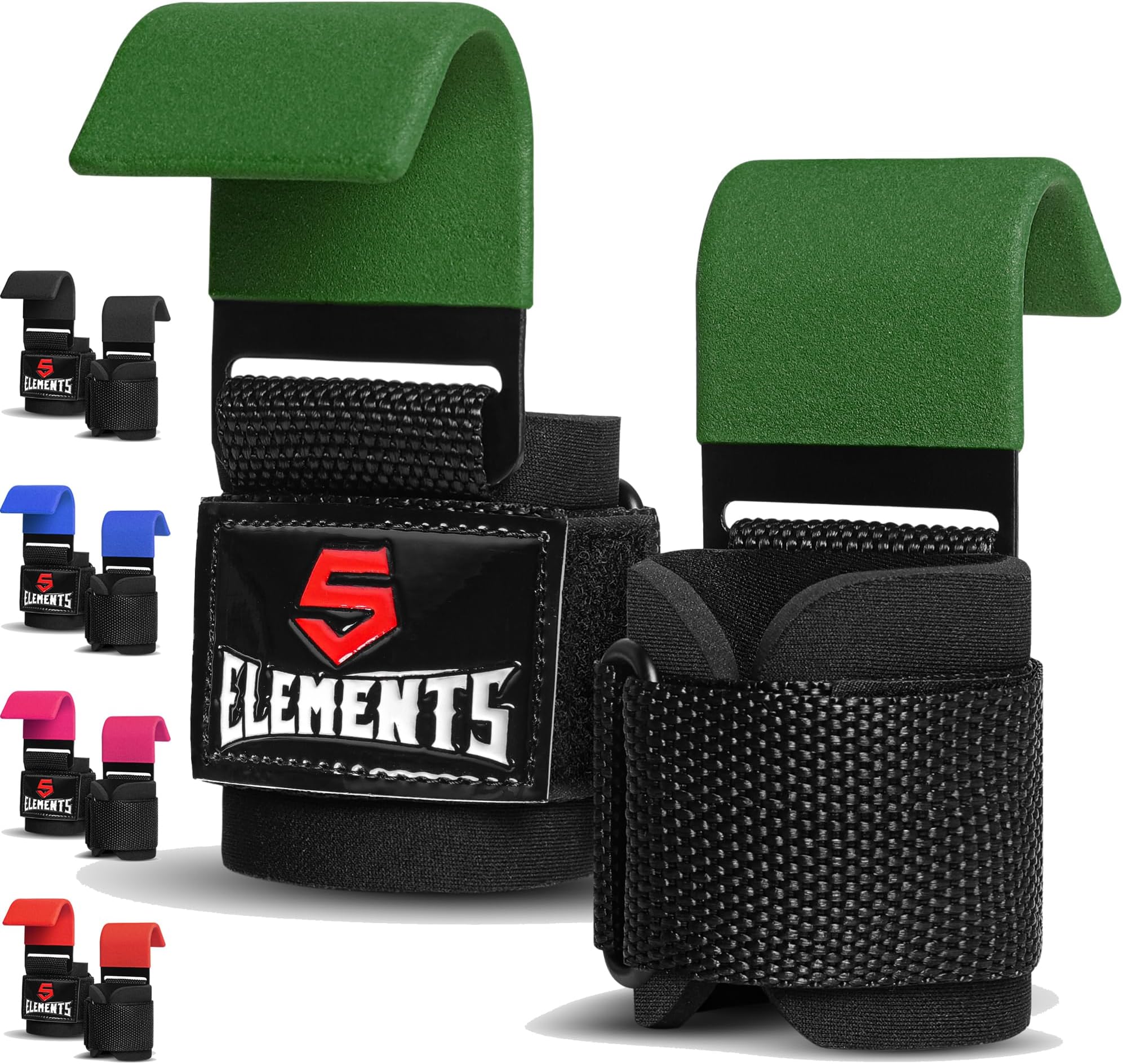 5 Element Lifting Straps Strength Training (Pair) - Lifting Aid Hooks with Fitness Lifting Aids for Men and Women - 8 mm Thick Neoprene - Deadlift Powerlifting Chin-Up Bar Liftups Shoulder Raises