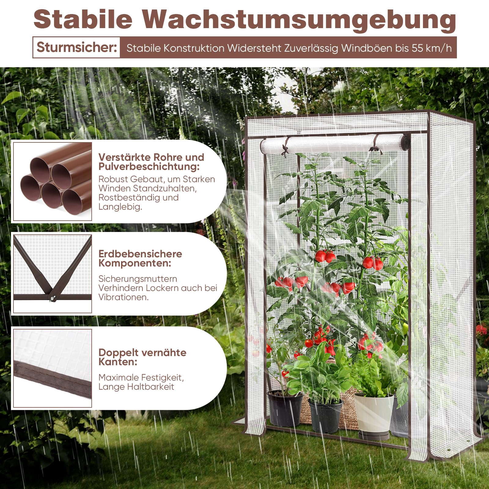 Sekey Gewächshaus Klein 150x100x50 cm, Tomatengewächshaus Foliengewächshaus Tomaten Gewächshaus Balkon Indoor Outdoor - Stabil, Winterfest & Einfach zu montieren, Weiß