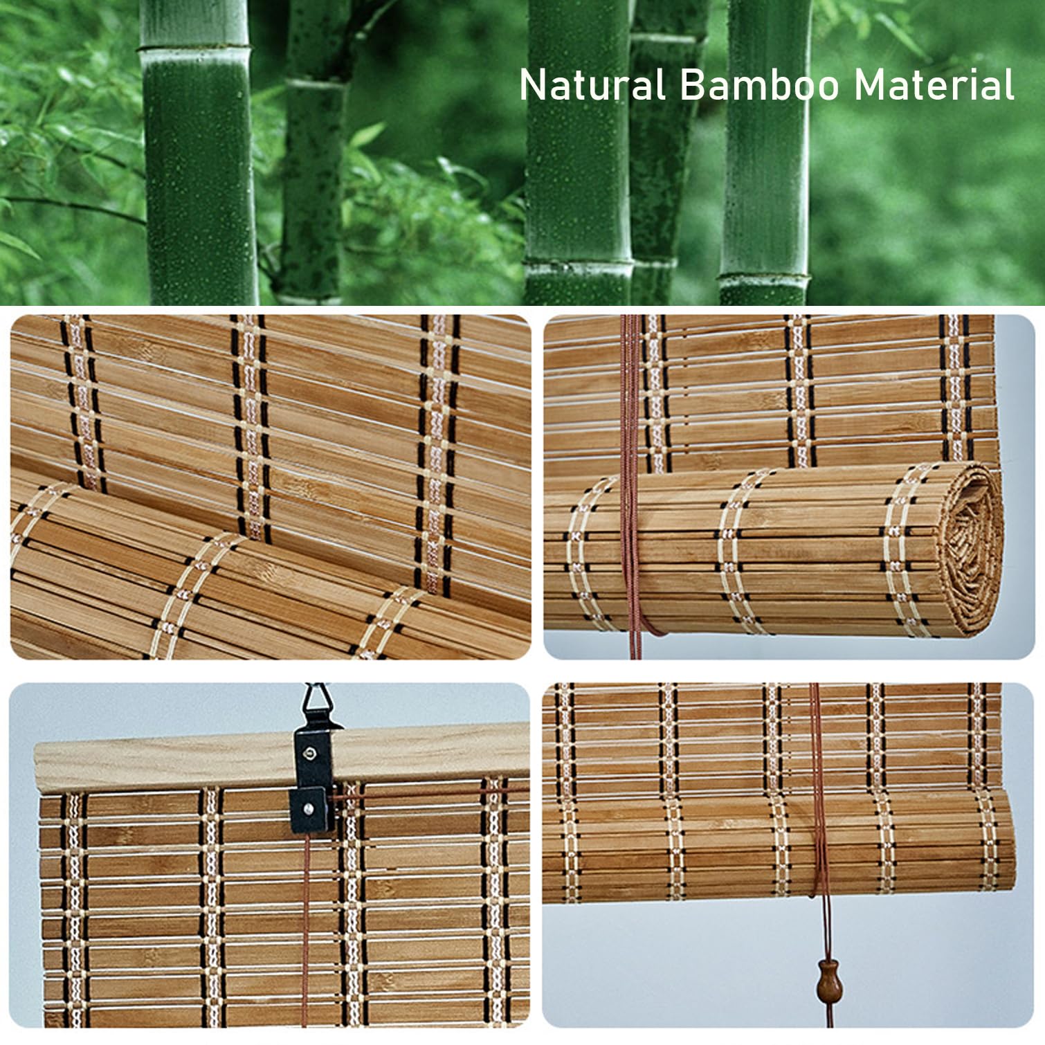 NIANXINN Naturel Store Bambou Exterieur Interieur Store Enrouleur Occultants,Store Vénitien Bois,Rideau À Rouleau en Bambou pour Fenêtres/Portes,Personnalisab,Largeur x Hauteur (105cm x 200cm)