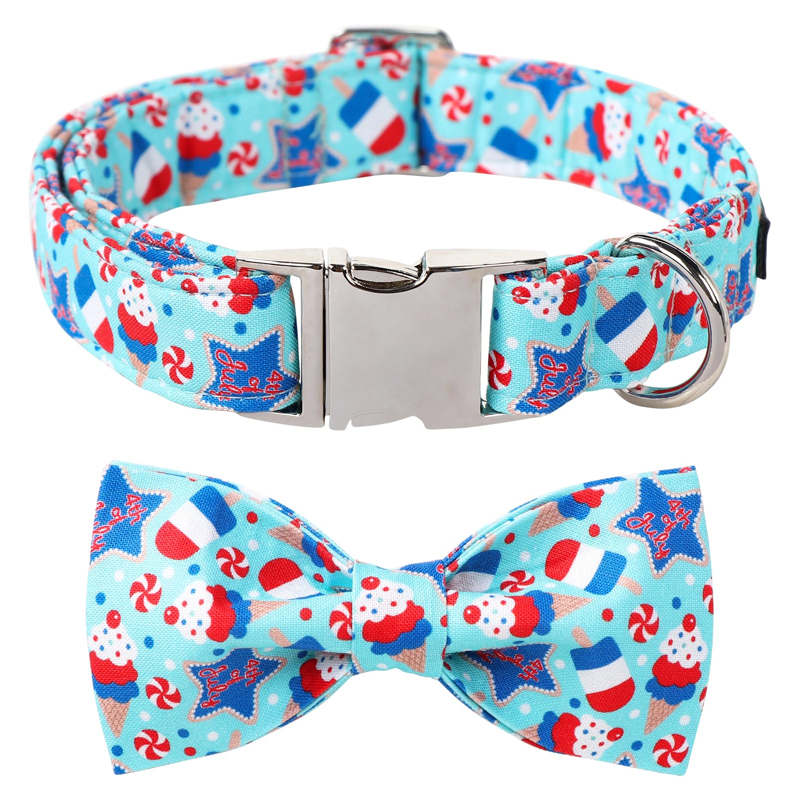 Maca Bates 4th of July American Flag Dog Collar with Bow Tie for Dogs Bowtie 4 of 7 Icecream Adjustable Durable Patriotic Collars USA Independence Day