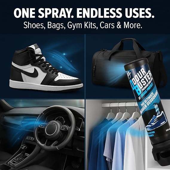 Odour Buster Shoe Deodoriser Spray - Eliminates Trainer & Shoe Odours - Perfect for Football Boots & Smelly Shoes - Anti Odour Freshener (Odour Buster Balls + Odour Buster Spray)