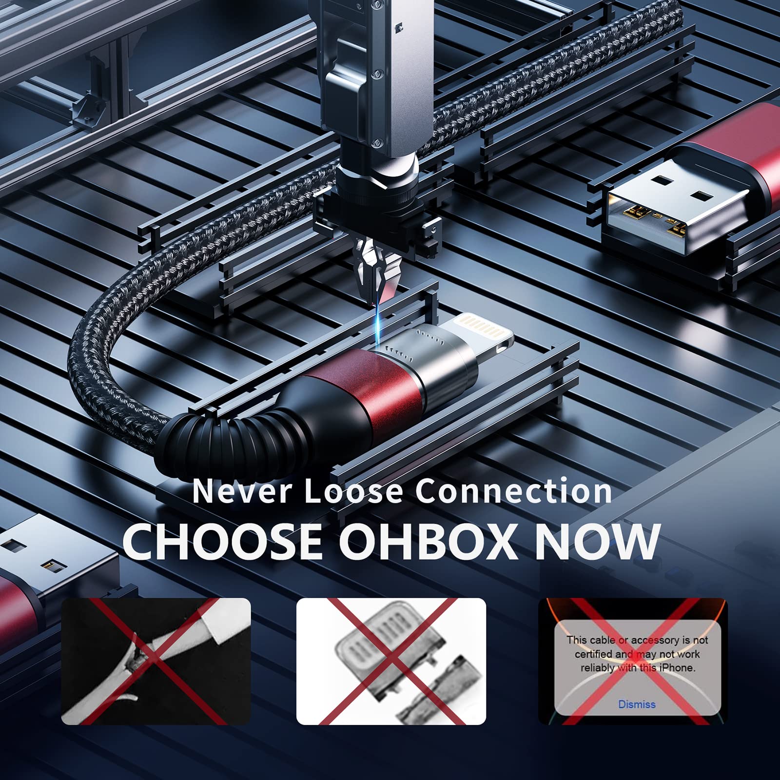 ohbox Paquete de 3 cables de carga para iPhone de 6 pies
